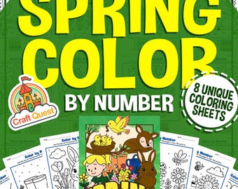 Spring Color-by-Number Activity for Kids | 8 Printable Coloring Pages (Instant Download)