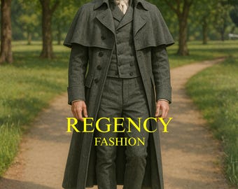 Men’s Regency Inverness Cape Coat – Grey Wool Victorian Cloak Overcoat | 18th Century Gentleman Outfit