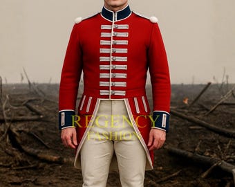 Men’s British Red Military Hussar Jacket | Regency Era Officer Uniform | Historical Napoleonic Coat