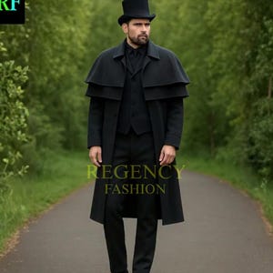 Victorian Regency Inverness Coat – Black Cape Wool Overcoat | Gothic Gentleman Aristocrat Outfit