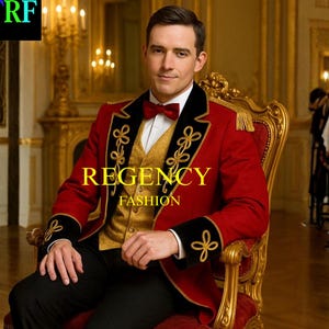 Luxe rood-zwarte wollen jas met gouden rand – slipjas Circus Master heren – gouden epauletten