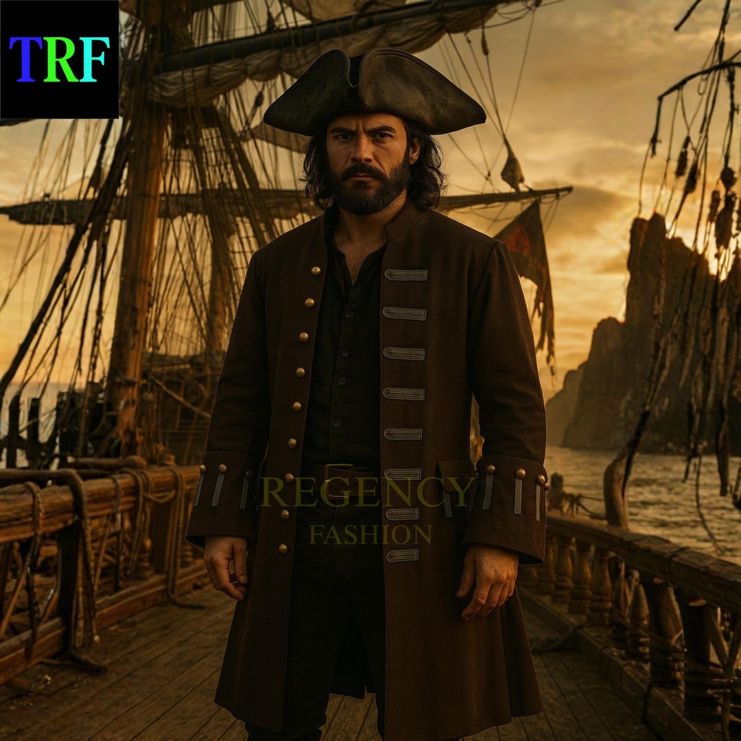 Men s Pirate Captain Jacket Brown Long Frock Coat Historical Pirate men-s-pirate-captain-jacket-brown-long-frock-coat-historical-pirate