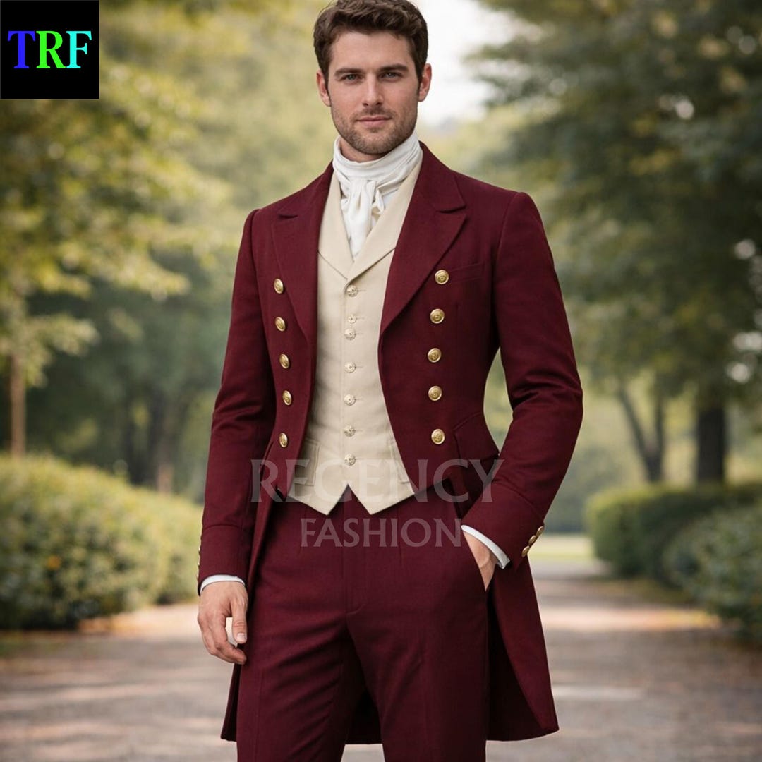 Regency Style Men Men's Burgundy Regency Wool Tailcoat | Regency Era Outfit | Gentleman ...