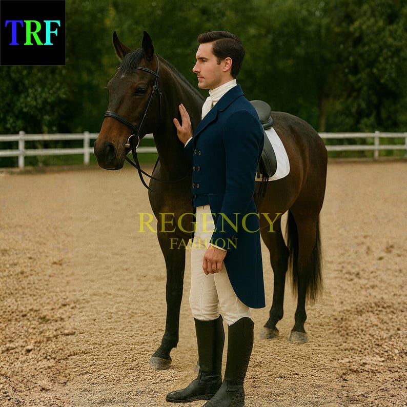 Men’s Regency Riding Tailcoat Outfit – Navy Blue Equestrian Coat With ...