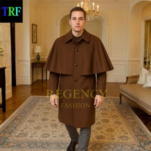 Cappotto in lana marrone Inverness / Cappotto vintage Regency da uomo / Mantello da gentiluomo vittoriano