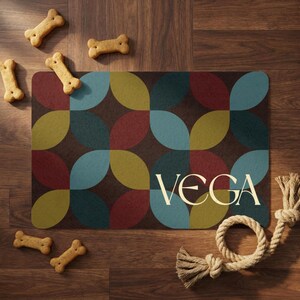 Vintage Custom Pet Food Mat, Mid Century Modern Geometric Non Slip Feeding Placemat for Cats & Dogs image 10