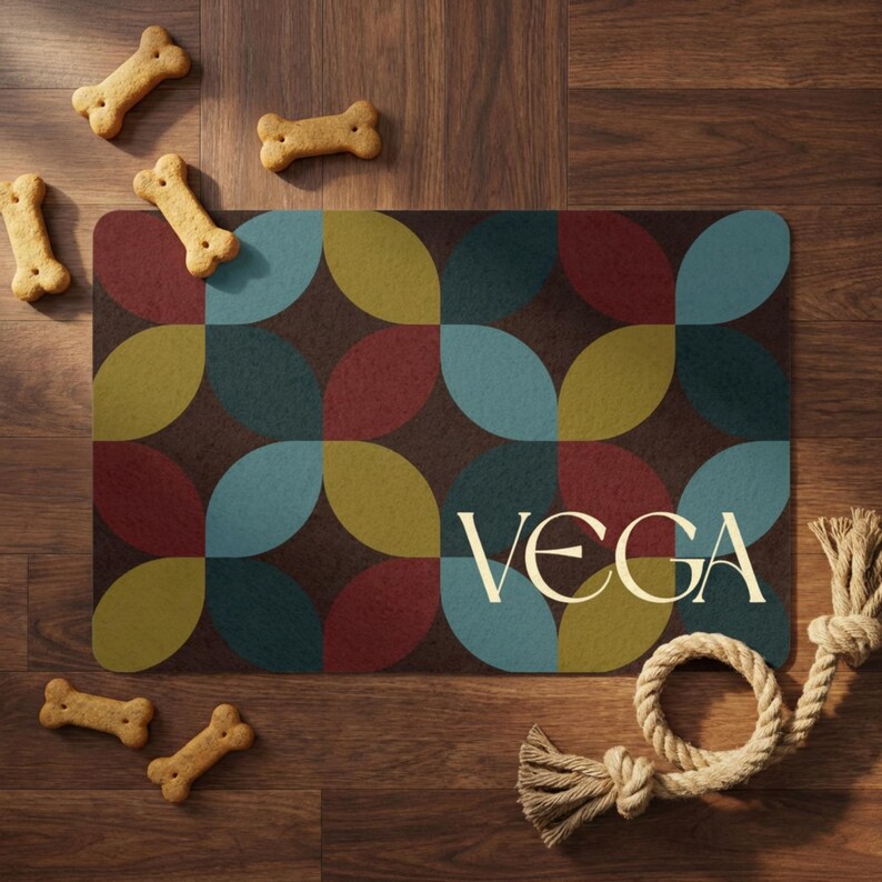 Vintage Custom Pet Food Mat, Mid Century Modern Geometric Non Slip Feeding Placemat for Cats & Dogs image 10