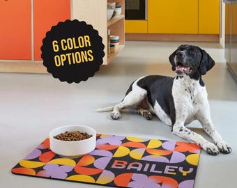 Custom Pet Food Mat With Name, Personalized Bauhaus Modern Design For Dopamine Decor, Placemat for Dogs & Cats