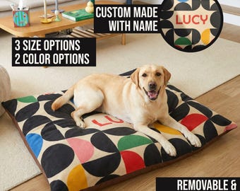 Custom Dog Bed With Name, Personalized Mid Century Modern Bauhaus Pattern Cushion for Pets (Dogs & Cats)