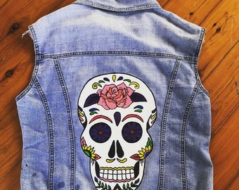 Sugar Skull Denim Vest