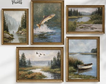 Fly Fishing Art Prints Bundle, Wall Art for Angler, Lakehouse Cabin Decor, fisherman gifts, man cave (Digital Download)