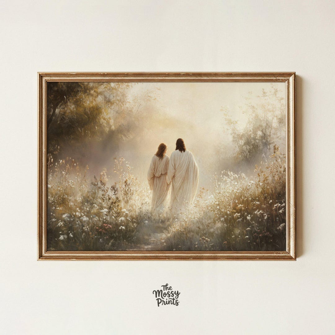 Jesus and Mary Magdalene Art Print, Walking With Jesus, Christian Wall ...