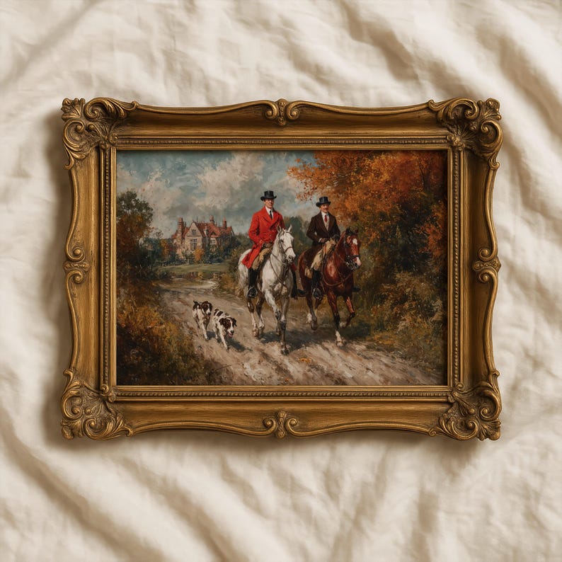 Vintage Fox Hunting Print, English Countryside Equestrian Art, Autumn ...