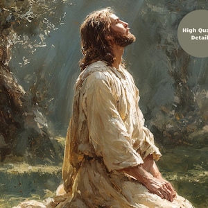 Vintage portrait de Jésus en téléchargement numérique, peinture à l'huile du Christ à Gethsémani, arts muraux de la Bible, photo LDS du Christ, impression de Pâques image 4