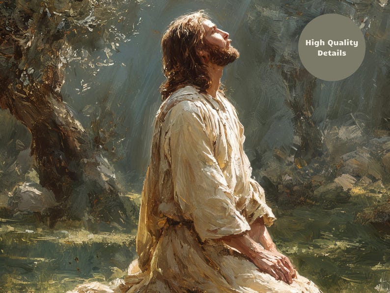 Vintage portrait de Jésus en téléchargement numérique, peinture à l'huile du Christ à Gethsémani, arts muraux de la Bible, photo LDS du Christ, impression de Pâques image 4