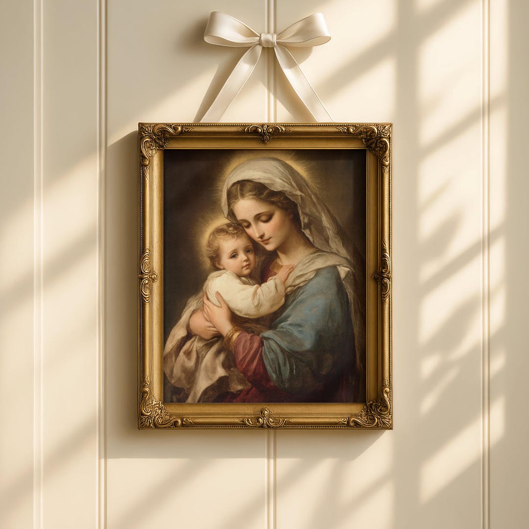 Virgin Mary and Baby Jesus Art Print, Vintage Catholic Wall Decor ...