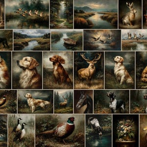 Vintage platteland Wall Art bundel van 30 rustieke boerderij, jachthuis decor honden paard eenden Wildlife Gallery prints, digitale download, afbeelding 2