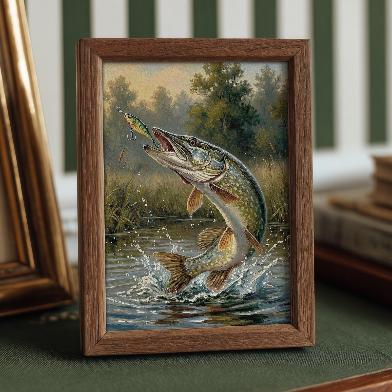 Vintage Fishing Wall Art Set of 5, Rustic Cabin Decor, Lake House Wall ...