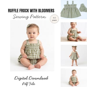 Ruffle Frock with Bloomers Sewing Pattern PDF, Baby Dress Pattern, Baby Girl Sewing Pattern, Easy Baby Outfit Pattern 1–2 Years