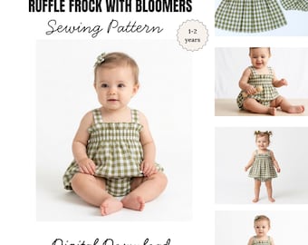 Ruffle Frock with Bloomers Sewing Pattern PDF, Baby Dress Pattern, Baby Girl Sewing Pattern, Easy Baby Outfit Pattern 1–2 Years