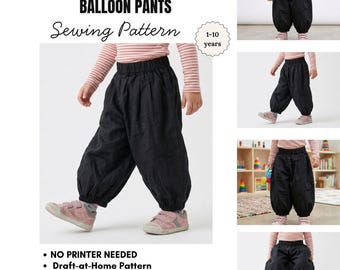 Kids Balloon Pants Sewing Pattern PDF, Baby Harem Pants Pattern, Toddler Elastic Waist Pants 1–10 Years, Easy Kids Sewing Pattern