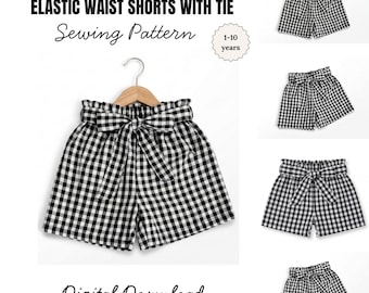 Kids Bow Shorts Sewing Pattern PDF, Elastic Waist Shorts Pattern, Girls Shorts Sewing Pattern, Easy Kids Sewing Pattern 1–10 Years