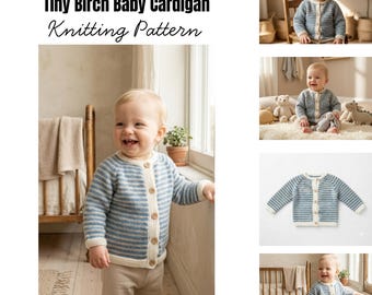 Patrón de punto para cárdigan de bebé en PDF, patrón de cárdigan de bebé Tiny Birch, suéter de punto de arriba hacia abajo, chaqueta para bebé, tejido para niños pequeños, regalo de bricolaje para bebé