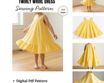 Girls Dress Sewing Pattern PDF, Twirly Ruffle Dress Pattern, Kids Umbrella Dress, Baby Toddler Dress 3-4 Years, Easy DIY Frock