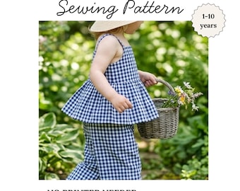 Girls Palazzo Set Sewing Pattern | Pleated Top PDF Pattern | Kids Summer Outfit | Elastic Waist Pants Pattern | Toddler Set 1–10 Years