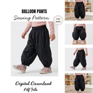 Patrón de costura en PDF para pantalones bombachos para niños, patrón de pantalones harem para bebés, pantalones con cintura elástica para niños pequeños de 1 a 10 años, patrón de costura fácil para niños