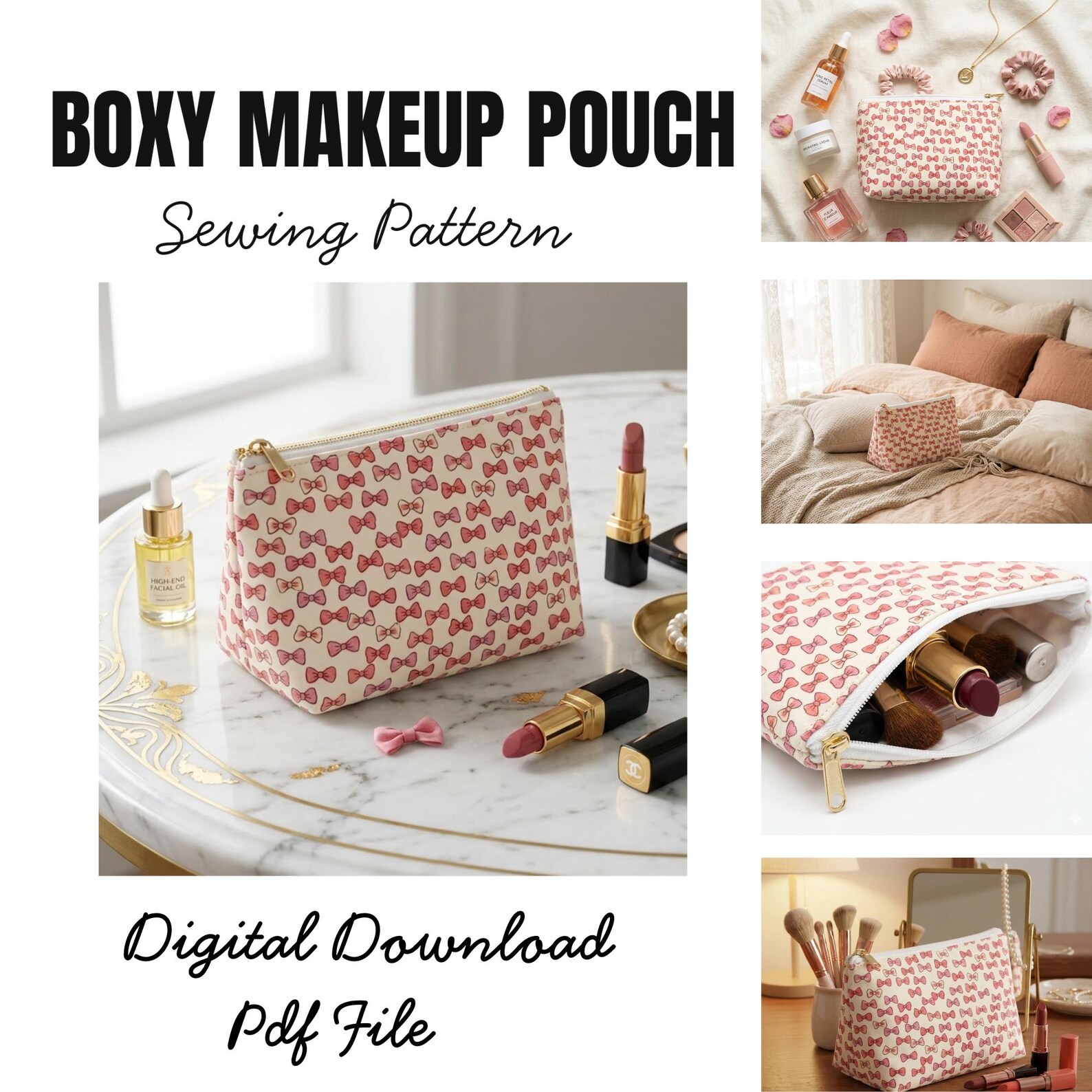 Boxy Makeup Pouch Sewing Pattern PDF, Cosmetic Bag Pattern, Beginner ...