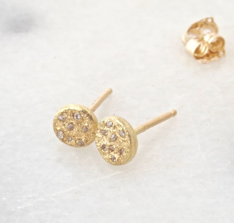 Eco Friendly Jewelry gold studs Recycled gold Stud Earrings Everyday Jewelry Stardust Earrings in 14k gold with diamonds diamond studs