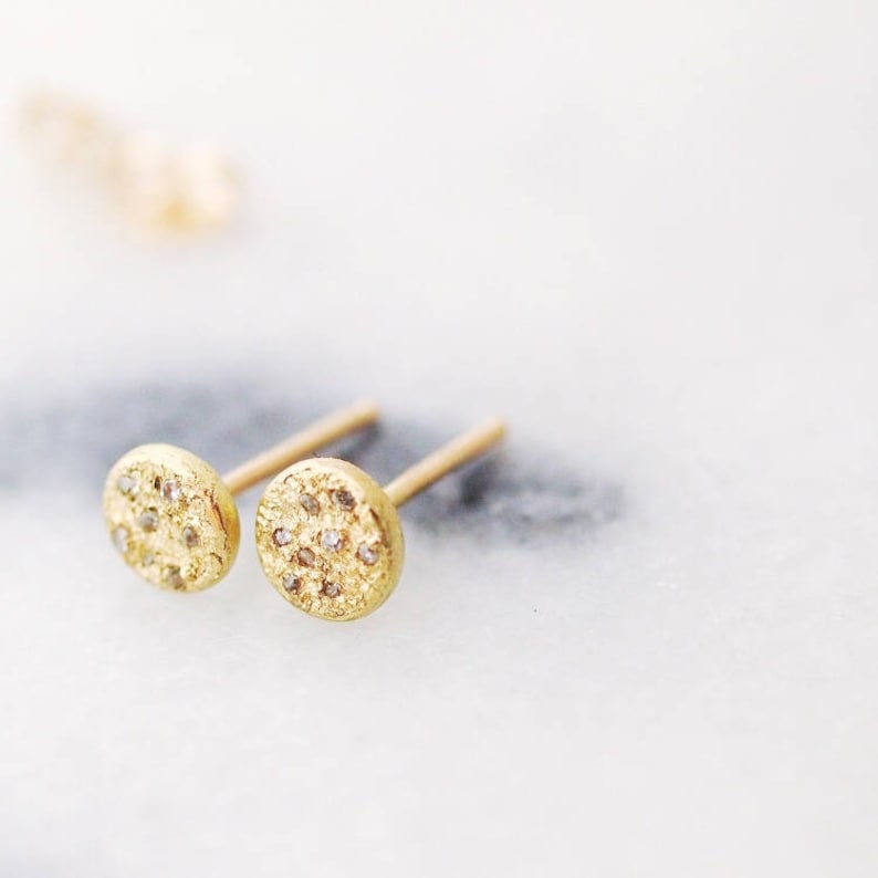 Eco Friendly Jewelry gold studs Recycled gold Stud Earrings Everyday Jewelry Stardust Earrings in 14k gold with diamonds diamond studs