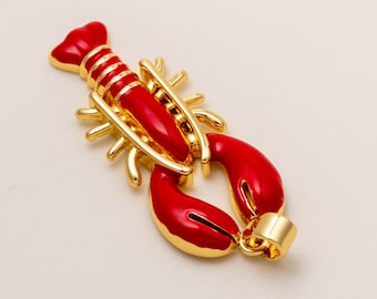 18K Gold Plated Red Enamel Lobster Charm, Articulated Sea Life Pendant  Jewelry Making B127