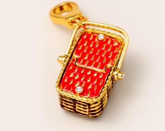 18k Gold Filled Enamel Opened Red Picnic Basket Juicy Coutur Style charms JC59