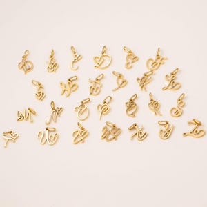 Gold Plated Script Initial Charms, Fancy Cursive Alphabet Pendant, DIY Jewelry Making Supplies B79