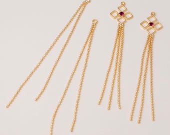 18K Gold Filled Rhombus Tassel Pendants, Red Stone Geometric Charms for Earring Making B129