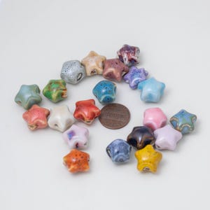 Handmade Star Ceramic Beads: Painted Porcelain Jewelry Findings C26