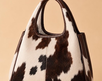 Bolsa de ombro tricolor em couro bovino | Bolsa tote artesanal em couro genuíno, estilo western