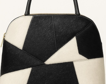 Bolsa de couro bovino | Bolsa de mão de pelo de pônei | Bolsa estilo boho country | Bolsa estilo Birkin