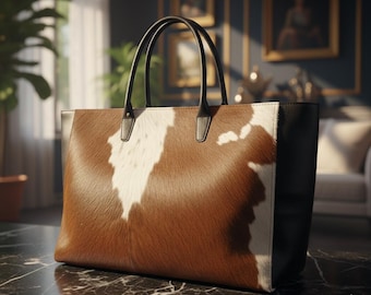 Cowhide Tote Bag – Genuine Hair-On Hide – Handmade Western Boho Shoulder purse – Luxury Leather Tote