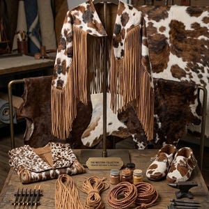 Cowhide Fringe Cape – Western Leather Poncho – Boho Cow Print Shawl – Handmade Statement Cape image 9