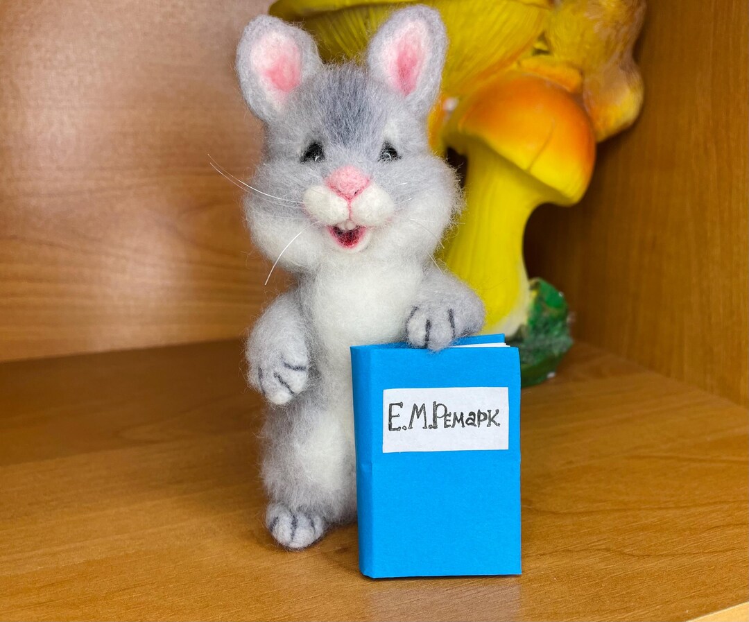 Needle Felted Bunny Figurine With Mini Book, Custom Wool Rabbit - Etsy ...