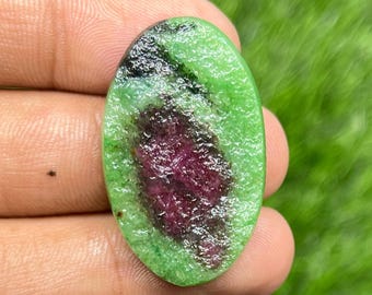 WOW !! Natural Ruby Zoisite Druzy Cabochon: Handmade Oval Gemstone (35x21x6mm, (47.25ct)