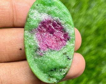 Natural Ruby Zoisite Druzy Cabochon: Handmade Oval Gemstone (43x26x8mm, (83ct)