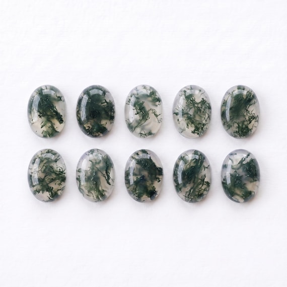 Natural Moss Agate Oval Cabochon – Hand Polished Flat Back Celebrated Gemstone – 8x10 To 20x30MM Sizes – Specimen Moss Crystal Stone