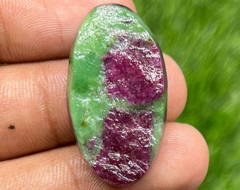 Natural Ruby Zoisite Druzy Cabochon: Handmade Oval Gemstone (31x18x9mm, (49.25ct)