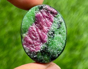 Oval Shape Natural Ruby Zoisite Druzy Cabochon: Handmade Oval Gemstone (28x23x8mm, (55.80ct)