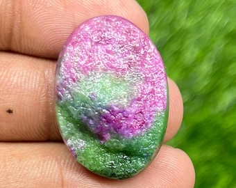 Pink Natural Ruby Zoisite Druzy Cabochon: Handmade Oval Gemstone (29x21x8mm (46.70ct)