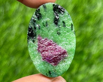 Natural Ruby Zoisite Druzy Cabochon: Handmade Oval Gemstone (31x21x7mm, (45.20ct)